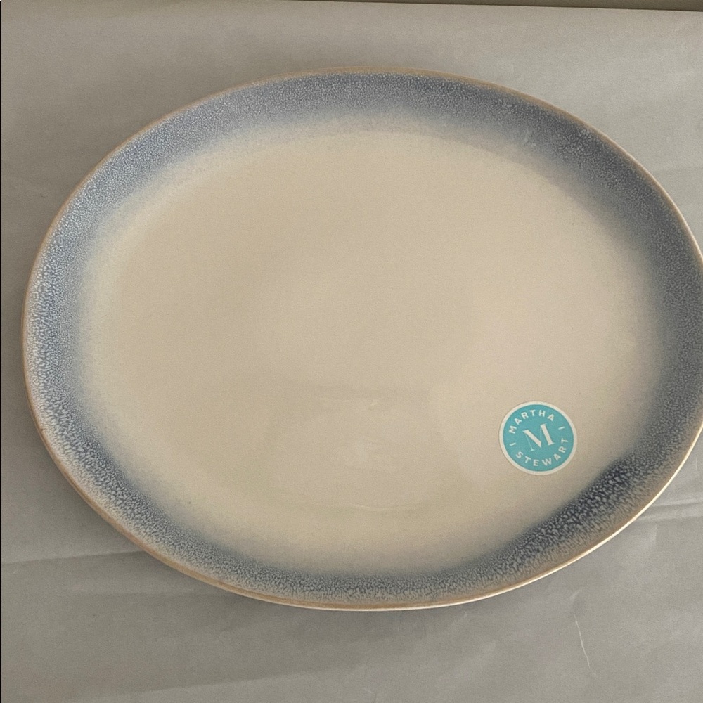 Martha Stewart Reactive Glaze Blue White Stoneware Oval Serving Platter NWT 13.6